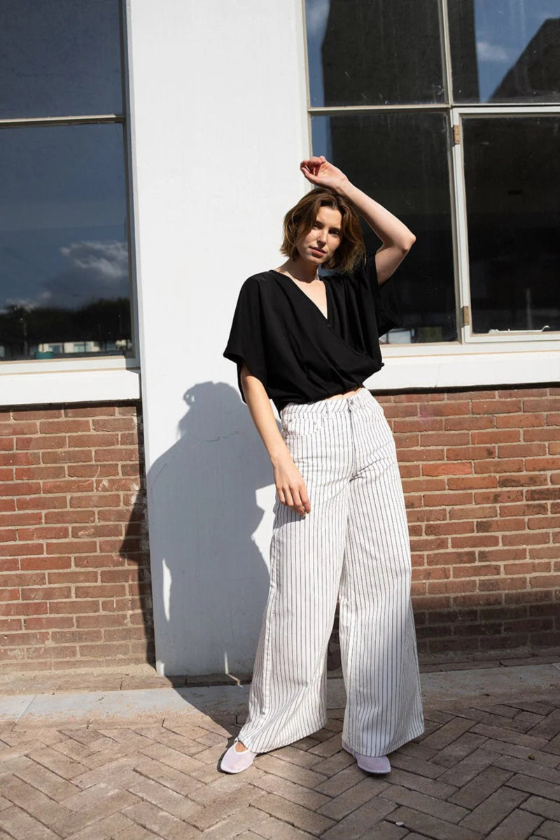 Jeans Moore wide - black white stripe