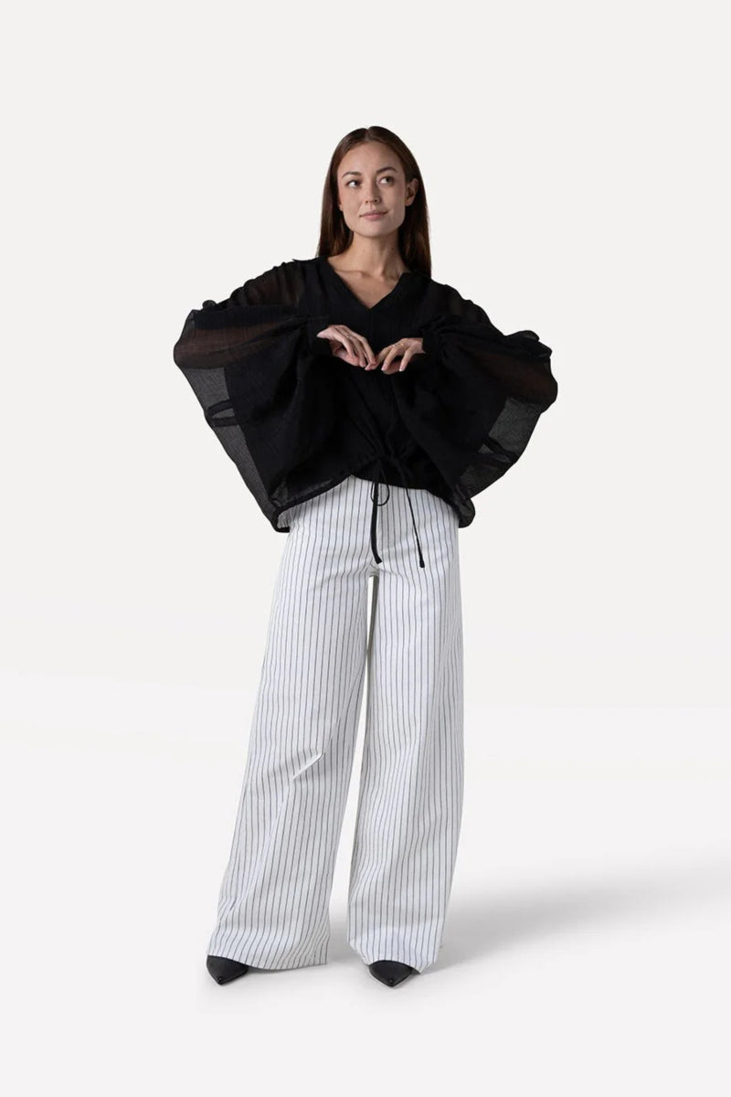 Jeans Moore wide - black white stripe